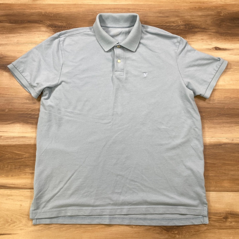 American Eagle Polo Shirt Men Large Light Blue Cotton Blend Standard Fit Classic - Picture 2 of 9